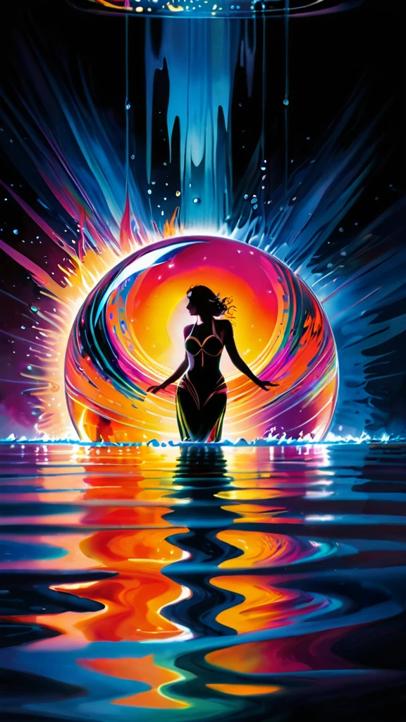 (masterpiece, best quality:1.3), (flat color:1.3),(colorful:1.3),looking at viewer,1girl,solo,floating colorful water,(2D:1.3),
abstract dream, space, intricate, grand scale, alone, cinematic film still, insane detail, sharp focus, depth of field, realistic lighting, (realistic perspective), complex, (multiple subjects), 4k HDR,
<lora:add_detail:0.5> <lora:more_details:0.25> <lora:FantasyWorldV1:0.25>