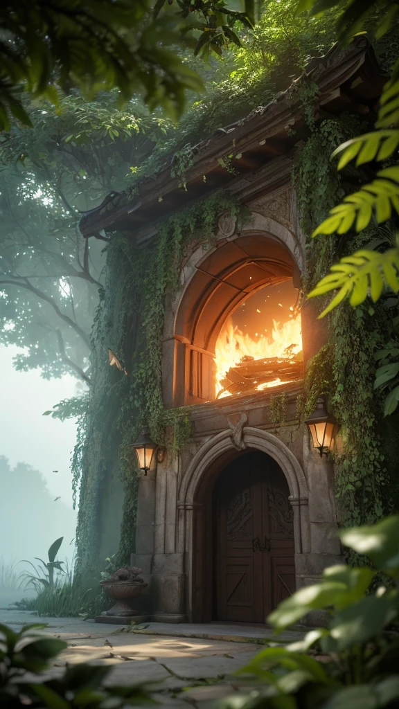 (Digital Art:1.3) of (Sketched:1.1) octane render of a mysterious dense forest with a large (魔法of:1.2) Gate (Portal:1.3) 永遠of王国へ, The Gate frame is designed in a round shape, surrounded by delicate leaf and branches, with fire Fly and shineing Particle Effects, (UI interface frame design), (自然of要素), (Jungle theme), (Four Corners), (leaf) , (Twig), (fire Fly), butterfly, (delicate leaf), (shine), (Particle Effects, Engraving fine details with light, (Light Particles:1.2), (ゲームofコンセプト:1.3), (depth of field:1.3), Global Illumination,Very detailed,Trending on Art Station.