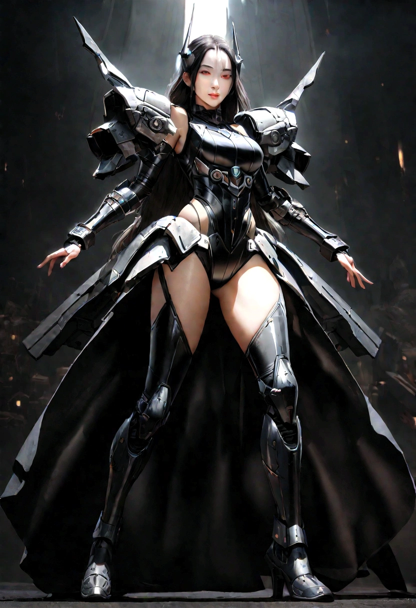 fully body hd photo,Wearing a mecha with see-trough plates,Latex texture,Boots on her feet,Shiny hair,Full breastuscles full of strength,Slender thighs,Full body portrait photo,Realistic graphics,Exquisite facial features,Full buttocks, (RAW photo, Highest quality, Full body photo,Masterpiece: 1.2), (Realistic, Photorealistic: 1.4), (Masterpiece: 1.4), (Highest quality: 1.4), (Super detailed), ((High contrast)), (High saturation), (Beautiful detail eyes), ((Very delicate and beautiful)), (Lovely hands, Perfect hands), ((five precise fingers, feminine beautiful fingers)), (The background is a mechanical network city without people), One girl,Seductive pose