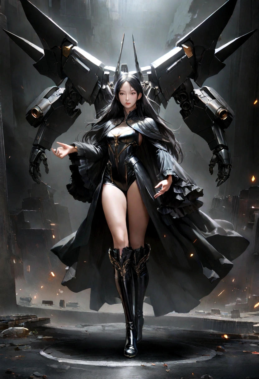 ((masterpiece of a science goddess from the beginning of time, crisp eyes,( bdsm gear),alternate universe, intricate details, ), chromatic, Chaos, space time Delicate Nuances, Unity, (full body shots, looking at the camera), best illumination, uhd, ), (city background, lights, blurred:1.2), Romantic Era, Surrealist Style