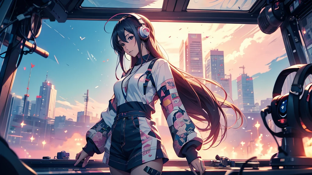 Woman wearing headphones, Anime Style 4 k, anime wallpaper 4k, anime wallpaper 4k, 4k anime wallpaper, anime art wallpaper 4k, anime art wallpaper 4k, Anime Style. 8K, Anime atmosphere, , Ultra HD Anime Wallpaper, Anime Art Wallpaper 8K, Anime Background,landscape、far away、music、radio