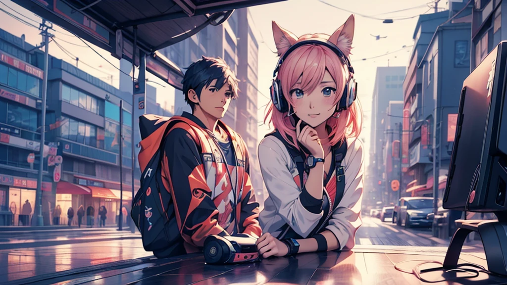 Woman wearing headphones, Anime Style 4 k, anime wallpaper 4k, anime wallpaper 4k, 4k anime wallpaper, anime art wallpaper 4k, anime art wallpaper 4k, Anime Style. 8K, Anime atmosphere, , Ultra HD Anime Wallpaper, Anime Art Wallpaper 8K, Anime Background,landscape、far away、car
