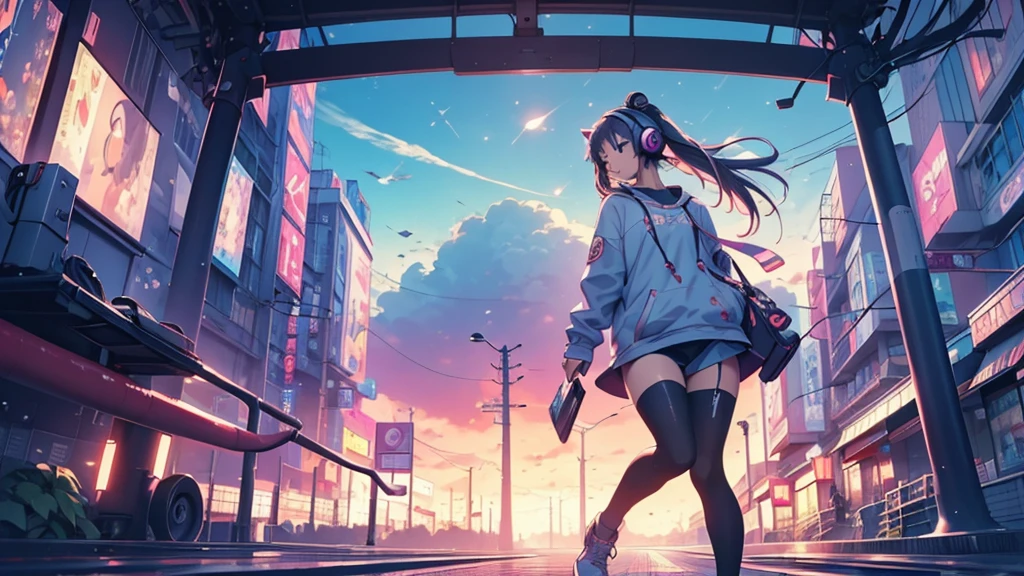 Woman wearing headphones, Anime Style 4 k, anime wallpaper 4k, anime wallpaper 4k, 4k anime wallpaper, anime art wallpaper 4k, anime art wallpaper 4k, Anime Style. 8K, Anime atmosphere, , Ultra HD Anime Wallpaper, Anime Art Wallpaper 8K, Anime Background,landscape、far away、car