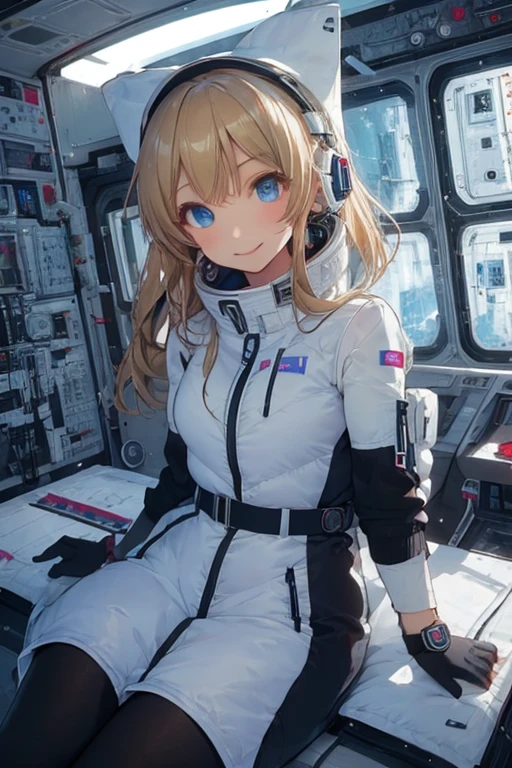 masterpiece, highest quality, high resolution, breasts, 20yo,1 girl,(solo):2,,blonde hair,(inside space station):2,flying:2,floatong:2,zero gravity,wind:1.5,anime lovelive style,

BREAK
headphone,(futurstic tight-fit bodysuit):2,(shiny silver long downvest):100,(northface silver metallic puffy downvest):2,(puffy):2,(black sleeves):5,(black tights):2,(black belt),futuristic boots and gloves,(smartwatch):100,astrovest
BREAK
1 girls, sitting in spacecraft cabin with 4-point seat belt, securely fastened, space station interior, looking out of large windows at Earth below, beautiful eyes, she have aluminum foil pouch,(aluminum foil pouch with plastic viewing window):2, contains nutritious liquid or puree together, smiling and chatting, bright and cheerful expressions, high quality cinematic lighting, detailed textures, sharp focus,blue hair,blue eyes,
