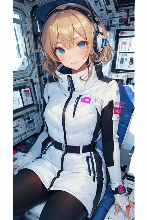 masterpiece, highest quality, high resolution, breasts, 20yo,1 girl,(solo):2,,blonde hair,(inside space station):2,flying:2,floatong:2,zero gravity,wind:1.5,anime lovelive style,
BREAK
headphone,(futurstic tight-fit bodysuit):2,(shiny silver long downvest):100,(northface silver metallic puffy downvest):2,(puffy):2,(black sleeves):5,(black tights):2,(black belt),futuristic boots and gloves,(smartwatch):100,astrovest
BREAK
1 girls, sitting in spacecraft cabin with 4-point seat belt, securely fastened, space station interior, looking out of large windows at Earth below, beautiful eyes, she have aluminum foil pouch,(aluminum foil pouch with plastic viewing window):2, contains nutritious liquid or puree together, smiling and chatting, bright and cheerful expressions, high quality cinematic lighting, detailed textures, sharp focus,blue hair,blue eyes,