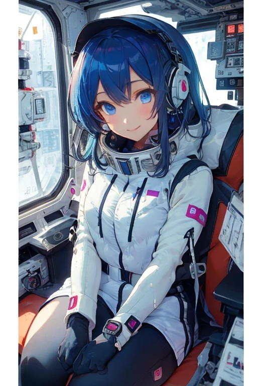 masterpiece, highest quality, high resolution, breasts, 20yo,1 girl,(solo):2,,blonde hair,(inside space station):2,flying:2,floatong:2,zero gravity,wind:1.5,anime lovelive style,
BREAK
headphone,(futurstic tight-fit bodysuit):2,(shiny silver long downvest):100,(northface silver metallic puffy downvest):2,(puffy):2,(black sleeves):5,(black tights):2,(black belt),futuristic boots and gloves,(smartwatch):100,astrovest
BREAK
1 girls, sitting in spacecraft cabin with 4-point seat belt, securely fastened, space station interior, looking out of large windows at Earth below, beautiful eyes, she have aluminum foil pouch,(aluminum foil pouch with plastic viewing window):2, contains nutritious liquid or puree together, smiling and chatting, bright and cheerful expressions, high quality cinematic lighting, detailed textures, sharp focus,blue hair,blue eyes,