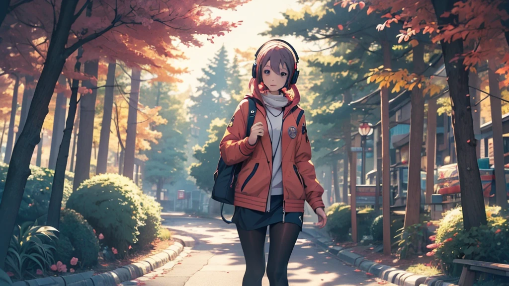 Woman wearing headphones, Anime Style 4 k, anime wallpaper 4k, anime wallpaper 4k, 4k anime wallpaper, anime art wallpaper 4k, anime art wallpaper 4k, Anime Style. 8K, Anime atmosphere, , Ultra HD Anime Wallpaper, Anime Art Wallpaper 8K, Anime Background,landscape、camp、camp、forest