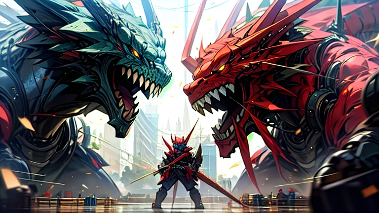 masterpiece、Highest quality、High resolution、8K、Giant Dragon Robot、Fight