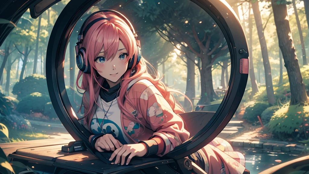 Woman wearing headphones, Anime Style 4 k, anime wallpaper 4k, anime wallpaper 4k, 4k anime wallpaper, anime art wallpaper 4k, anime art wallpaper 4k, Anime Style. 8K, Anime atmosphere, , Ultra HD Anime Wallpaper, Anime Art Wallpaper 8K, Anime Background,landscape、camp、camp、forest