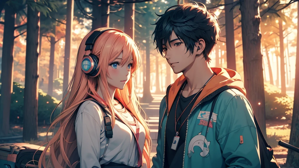 Woman wearing headphones, Anime Style 4 k, anime wallpaper 4k, anime wallpaper 4k, 4k anime wallpaper, anime art wallpaper 4k, anime art wallpaper 4k, Anime Style. 8K, Anime atmosphere, , Ultra HD Anime Wallpaper, Anime Art Wallpaper 8K, Anime Background,landscape、camp、camp、forest