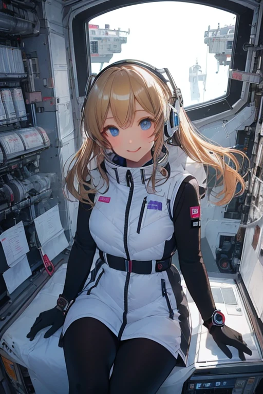masterpiece, highest quality, high resolution, breasts, 20yo,1 girl,(solo):2,,blonde hair,(inside space station):2,flying:2,floatong:2,zero gravity,wind:1.5,anime lovelive style,
BREAK
headphone,(futurstic tight-fit bodysuit):2,(shiny silver long downvest):100,(northface silver metallic puffy downvest):2,(puffy):2,(black sleeves):5,(black tights):2,(black belt),futuristic boots and gloves,(smartwatch):100,astrovest
BREAK
1 girls, sitting in spacecraft cabin with 4-point seat belt, securely fastened, space station interior, looking out of large windows at Earth below, beautiful eyes, she have aluminum foil pouch,(aluminum foil pouch with plastic viewing window):2, contains nutritious liquid or puree together, smiling and chatting, bright and cheerful expressions, high quality cinematic lighting, detailed textures, sharp focus,blue hair,blue eyes,