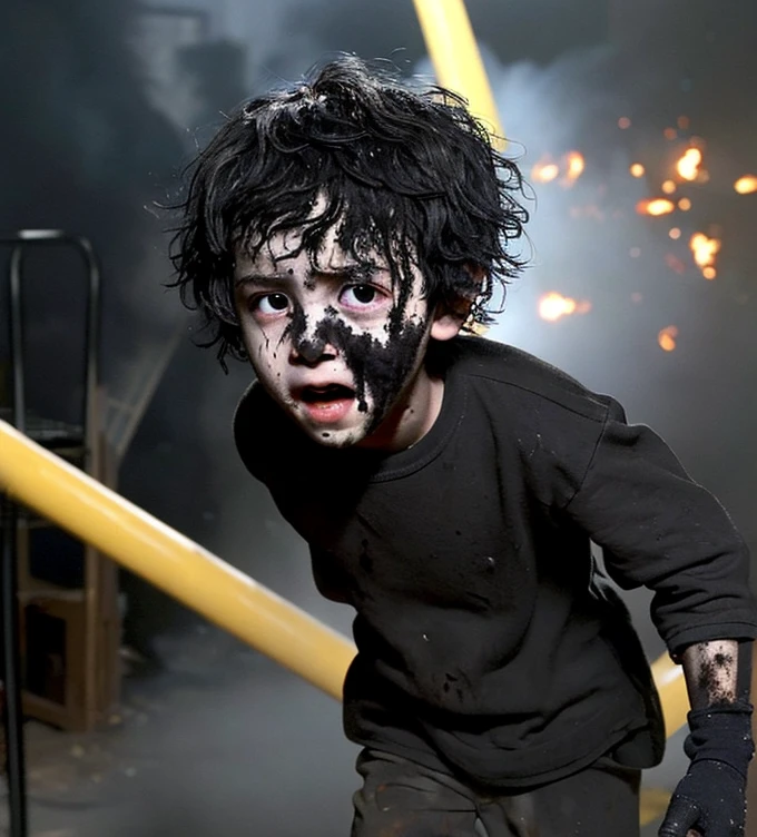 A comedy about a boy covered in soot, with his clothes on fire, his hair standing on end, and in tatters.