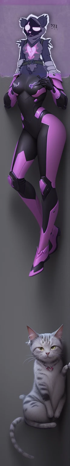 a cartoon cat with a pink heart, in opal armor, original art style by heartstone, Fuchsia skin under armor, purple glowing core in armor, chaos nightmare ❄️ amour venom, but the armor covers his face, shadow armor, wearing dark purple armor, Dark armor, overwatch shadow, evil aura, pale black armor