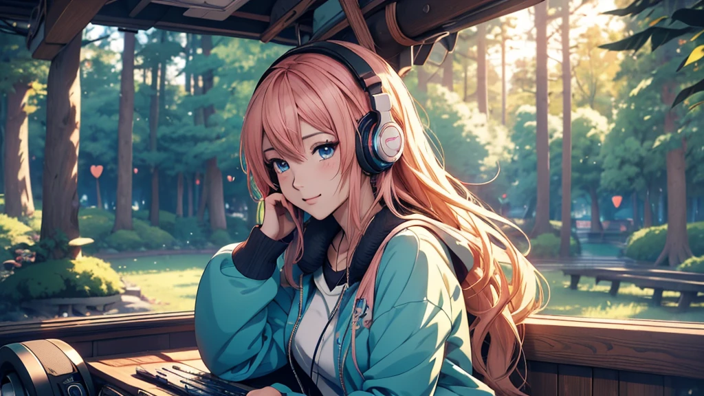 Woman wearing headphones, Anime Style 4 k, anime wallpaper 4k, anime wallpaper 4k, 4k anime wallpaper, anime art wallpaper 4k, anime art wallpaper 4k, Anime Style. 8K, Anime atmosphere, , Ultra HD Anime Wallpaper, Anime Art Wallpaper 8K, Anime Background,landscape、camp、camp、forest、1 person