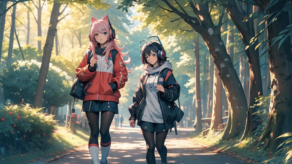 Woman wearing headphones, Anime Style 4 k, anime wallpaper 4k, anime wallpaper 4k, 4k anime wallpaper, anime art wallpaper 4k, anime art wallpaper 4k, Anime Style. 8K, Anime atmosphere, , Ultra HD Anime Wallpaper, Anime Art Wallpaper 8K, Anime Background,landscape、camp、camp、forest、1 person
