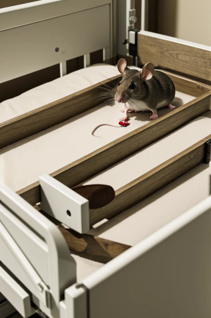 A mouse in a dead hospital bed 
