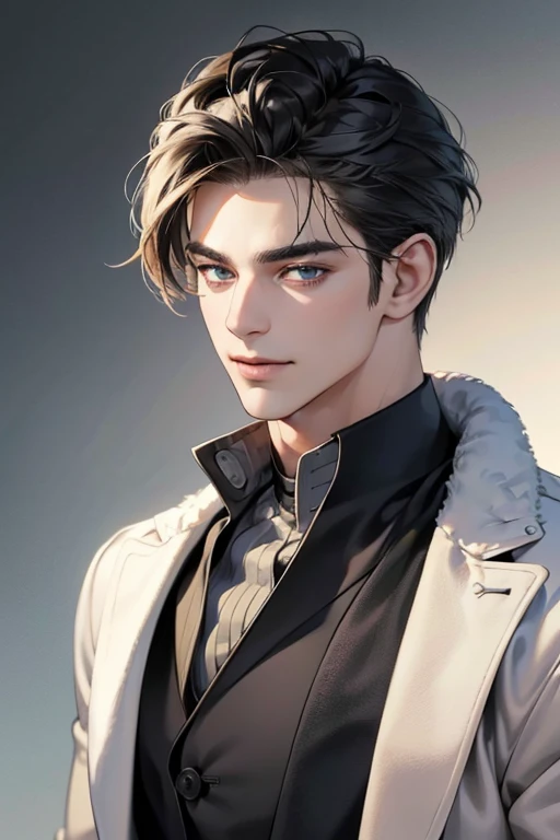 (best quality,4k,8k,highres,masterpiece:1.2),ultra-detailed,(realistic,photorealistic,photo-realistic:1.37),30 year old man,3 day beard,handsome anime,portraits,strong,masculine,dark hair,sharp jawline,mesmerizing eyes,perfectly styled hair,cool anime outfit,confident expression,vibrant colors,dynamic lighting, CEO and expression smile in love.