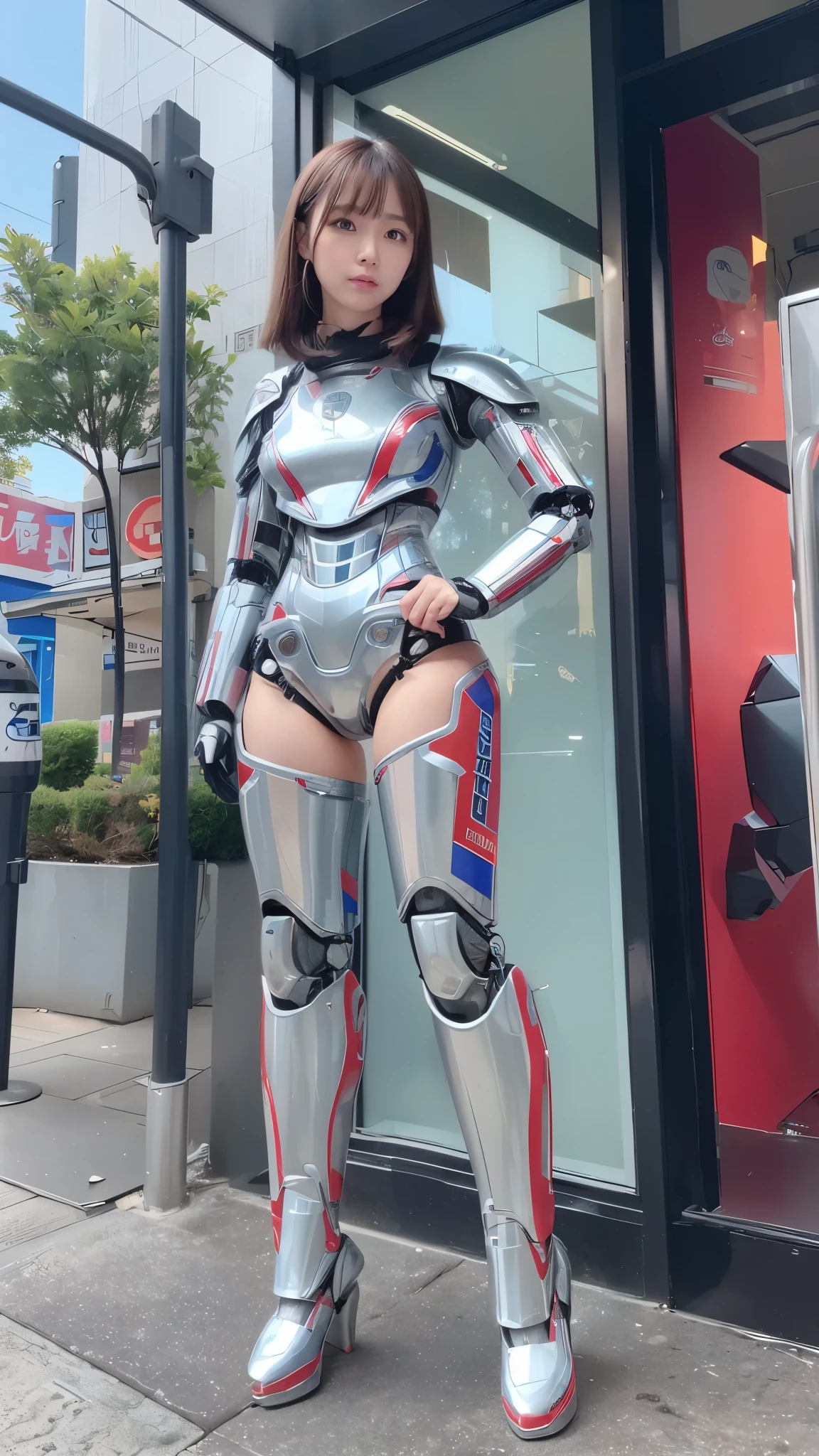 one robot woman, hyperdetailed face, Super well-formed face, armored robot, Police, robot, perfect-female-robot, perfect-mechanical-body