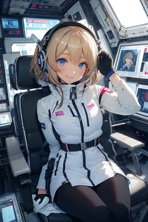 masterpiece, highest quality, high resolution, breasts, 20yo,1 girl,(solo):2,,blonde hair,(inside space station):2,flying:2,floatong:2,zero gravity,wind:1.5,anime lovelive style,
BREAK
headphone,(futurstic tight-fit bodysuit):2,(shiny silver long downvest):100,(northface silver metallic puffy downvest):2,(puffy):2,(black sleeves):5,(black tights):2,(black belt),futuristic boots and gloves,(smartwatch):100,astrovest
BREAK
1 girls, sitting in spacecraft cabin with 4-point seat belt, securely fastened, space station interior, looking out of large windows at Earth below, beautiful eyes, she have aluminum foil pouch,(aluminum foil pouch with plastic viewing window):2, contains nutritious liquid or puree together, smiling and chatting, bright and cheerful expressions, high quality cinematic lighting, detailed textures, sharp focus,blue hair,blue eyes,