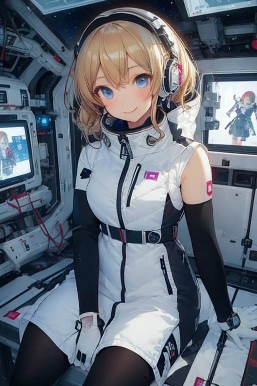 masterpiece, highest quality, high resolution, breasts, 20yo,1 girl,(solo):2,,blonde hair,(inside space station):2,flying:2,floatong:2,zero gravity,wind:1.5,anime lovelive style,

BREAK
headphone,(futurstic tight-fit bodysuit):2,(shiny silver long downvest):100,(northface silver metallic puffy downvest):2,(puffy):2,(black sleeves):5,(black tights):2,(black belt),futuristic boots and gloves,(smartwatch):100,astrovest
BREAK
1 girls, sitting in spacecraft cabin with 4-point seat belt, securely fastened, space station interior, looking out of large windows at Earth below, beautiful eyes, she have aluminum foil pouch,(aluminum foil pouch with plastic viewing window):2, contains nutritious liquid or puree together, smiling and chatting, bright and cheerful expressions, high quality cinematic lighting, detailed textures, sharp focus,blue hair,blue eyes,
