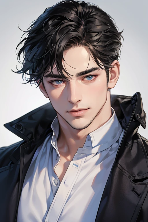(best quality,4k,8k,highres,masterpiece:1.2),ultra-detailed,(realistic,photorealistic,photo-realistic:1.37),30 year old man,3 day beard,handsome anime,portraits,strong,masculine,dark hair,sharp jawline,mesmerizing eyes,perfectly styled hair,cool anime outfit,confident expression,vibrant colors,dynamic lighting, CEO and expression smile in love.