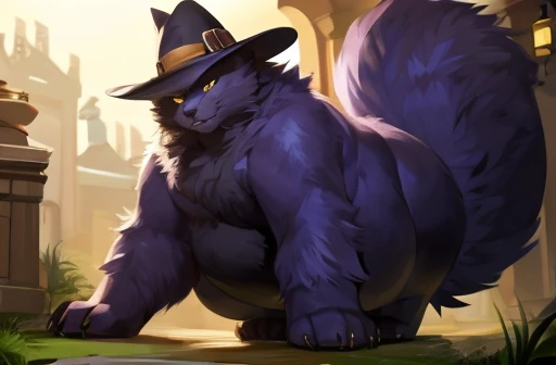 4k ultra quality, 4k full body view,(ultra high detailed body),fat cat, detailed body,by mystikfox61, by glitter trap boy,feral paws, by bebebebebe,by morethreedee, by seibear,(thick thigh),(chubby thigh),thicc thigh,thick legs,chubby legs,thicc legs,massive butt,enomorous thigh,massive thigh,massive legs,thick lower legs,wide legs,(detailed thigh),(wide thigh),fluffy belly,furry belly,sharp nails,((sfw)),(ultra detailed face),detailed eyes,big tail,fluffy tail,(detailed tail),enomorous tail,bigger tail,huge tail,volumetric light,fat legs,big paws,(thick paws),fluffy paws,furry paws,enomorous paws,(animal focus), beast,standing,(bigger lower body),strong lower body,(long legs),front view,macro,giga,master works, super fine, 4k resolution, high quality,high picture detail,dark fantasy,illusory engine, Masterpiece,big caf,feral body,muscular feral,hyper belly, feral cat, fat, fat belly, fat thighs, fat legs, fat face, lovehandles, golden eyes, black fur, only black fur, no hair, sharp teeth, purple witch hat, witch shop