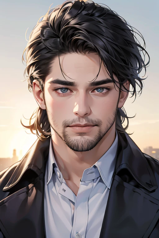 (best quality,4k,8k,highres,masterpiece:1.2),ultra-detailed,(realistic,photorealistic,photo-realistic:1.37),30 year old man,3 day beard,handsome anime,portraits,strong,masculine,dark hair,sharp jawline,mesmerizing eyes,perfectly styled hair,cool anime outfit,confident expression,vibrant colors,dynamic lighting, CEO and expression smile in love.
