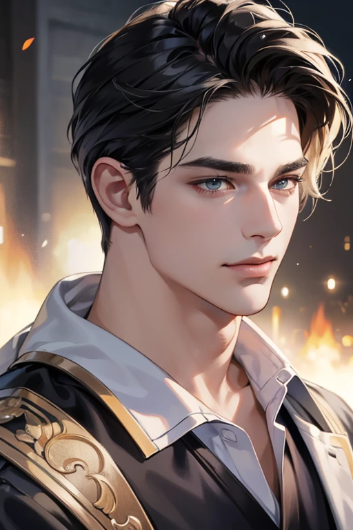 (best quality,4k,8k,highres,masterpiece:1.2),ultra-detailed,(realistic,photorealistic,photo-realistic:1.37),30 year old man,3 day beard,handsome anime,portraits,strong,masculine,dark hair,sharp jawline,mesmerizing eyes,perfectly styled hair,cool anime outfit,confident expression,vibrant colors,dynamic lighting, CEO and expression smile in love.
