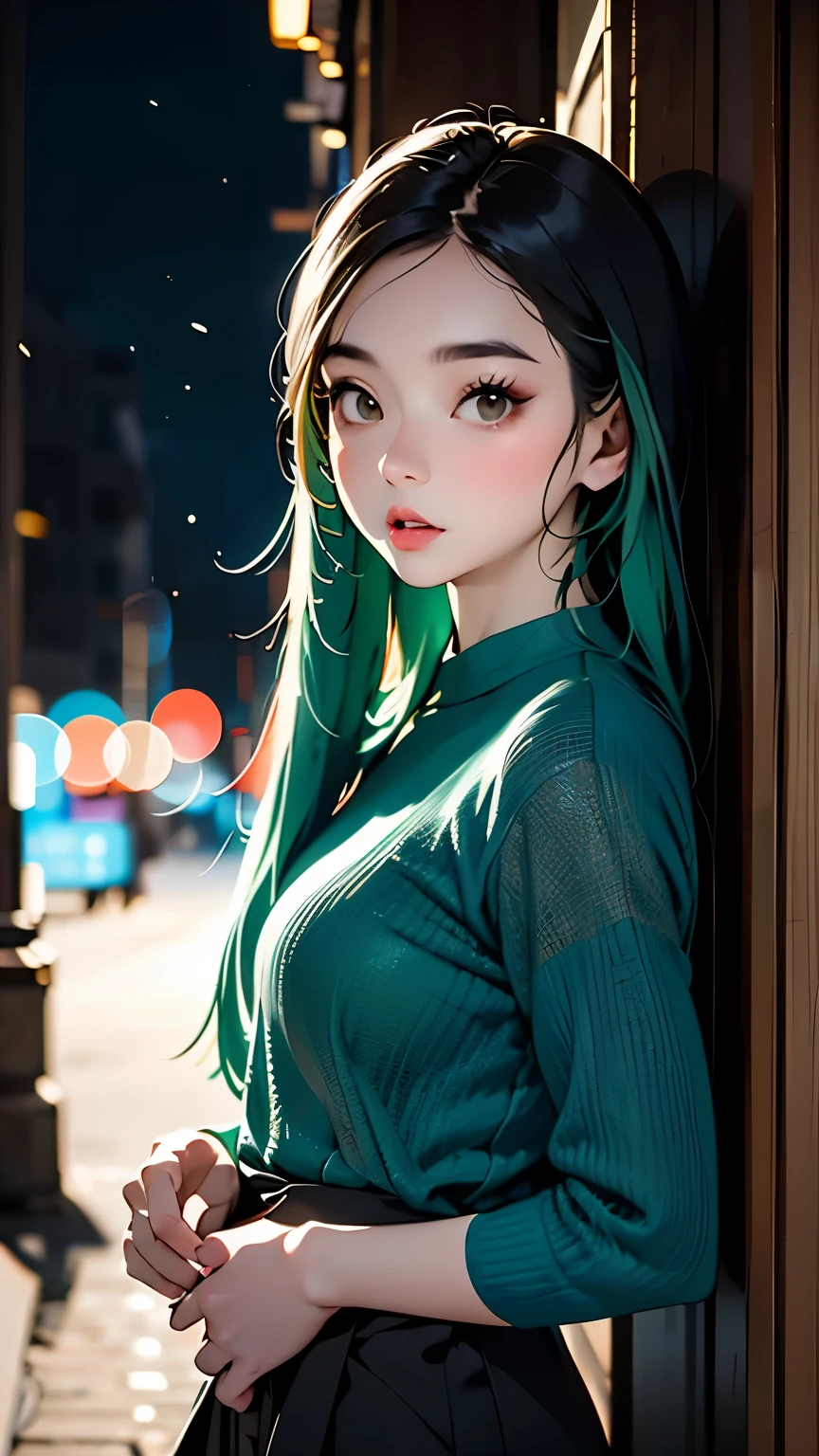 Standing in front of a wall、Asian woman in her fifties with long green hair, beautiful Asian Girl, Korean Girls, Asian Girl, Beautiful Korean Women, Gorgeous Young Korean Woman, Asian Girl with long hair, Beautiful Asian Woman, Shiny blue-green, young Asian Girl, Chinese Girl, Beautiful young Korean woman, 8k art germany bokeh