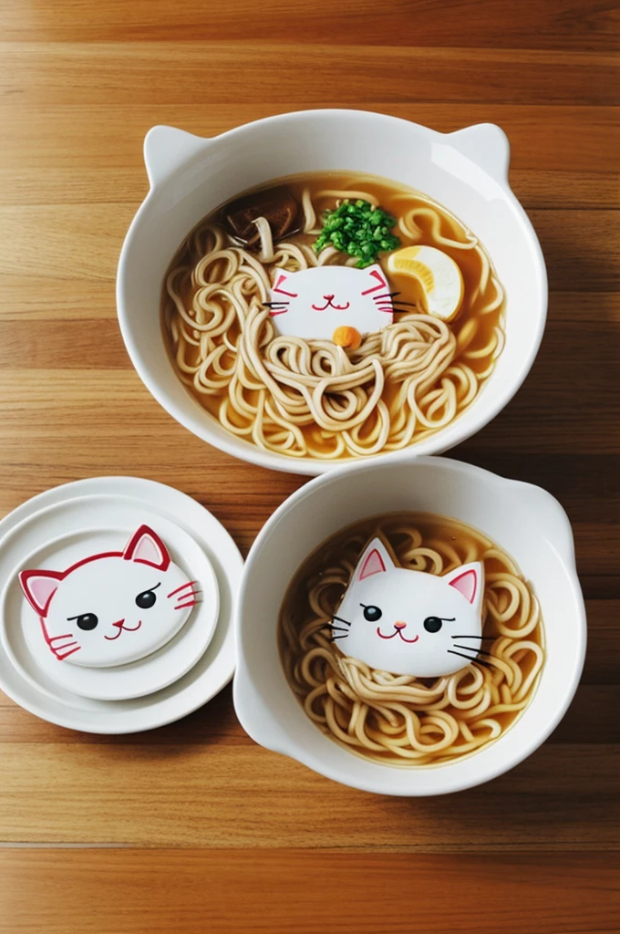 Adorable cat drawing, kawaii style savoring a delicious bowl of ramen