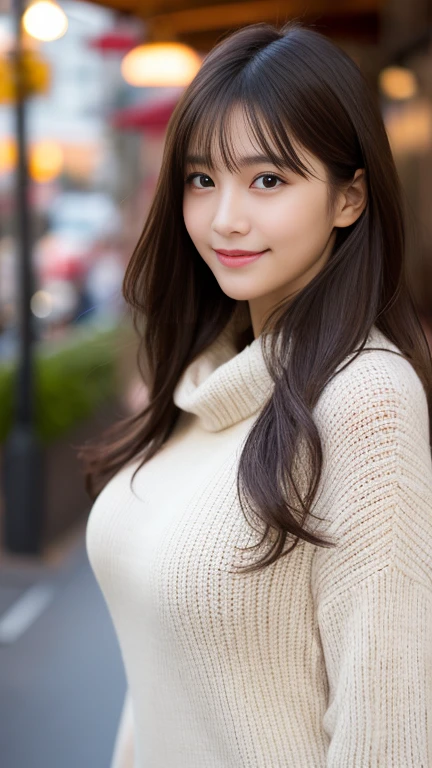 Highest quality、Confused、Very detailed、finely、High resolution、8k wallpaper、Perfect dynamic composition、Beautiful and beautiful eyes、Gorgeous fluffy white Tokyo winter wear、Medium Hair、Big Breasts、scarf、Natural color lip、Bold sexy pose、smile、Cafe、Japanese、、cute、sexy shot looking at camera、Always blur the background、Perfect and beautiful face,Take a picture of only the face、Beautiful and elaborate face、Slim face and figure
