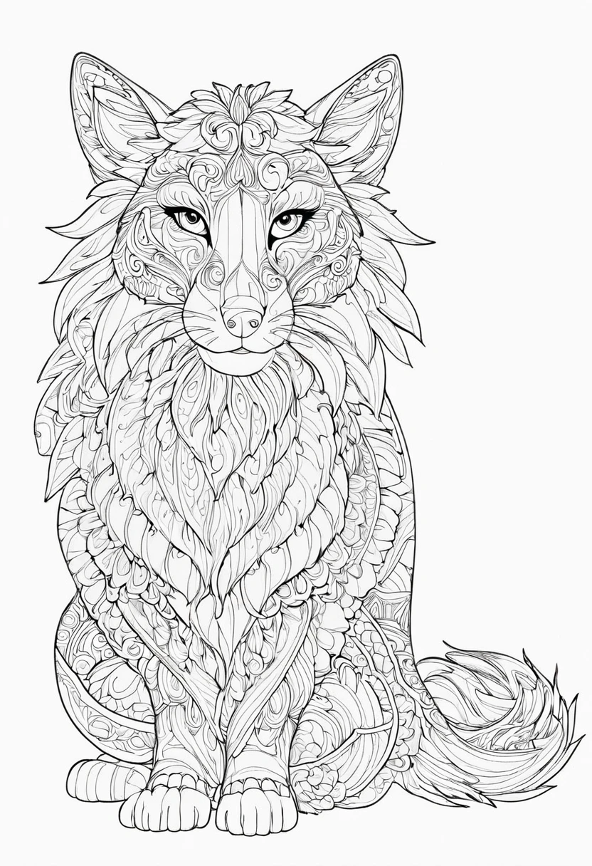 a coloring page with a random animal coloring in black and white, Coloring book outline, Detailed line art, clean coloring book page, stylized lines, art outline, detailed drawing in 4k, line art coloring page, detailed art, hyper Detailed line art, detailed digital drawing, Coloring Pages, coloring pages, extremely fine ink line