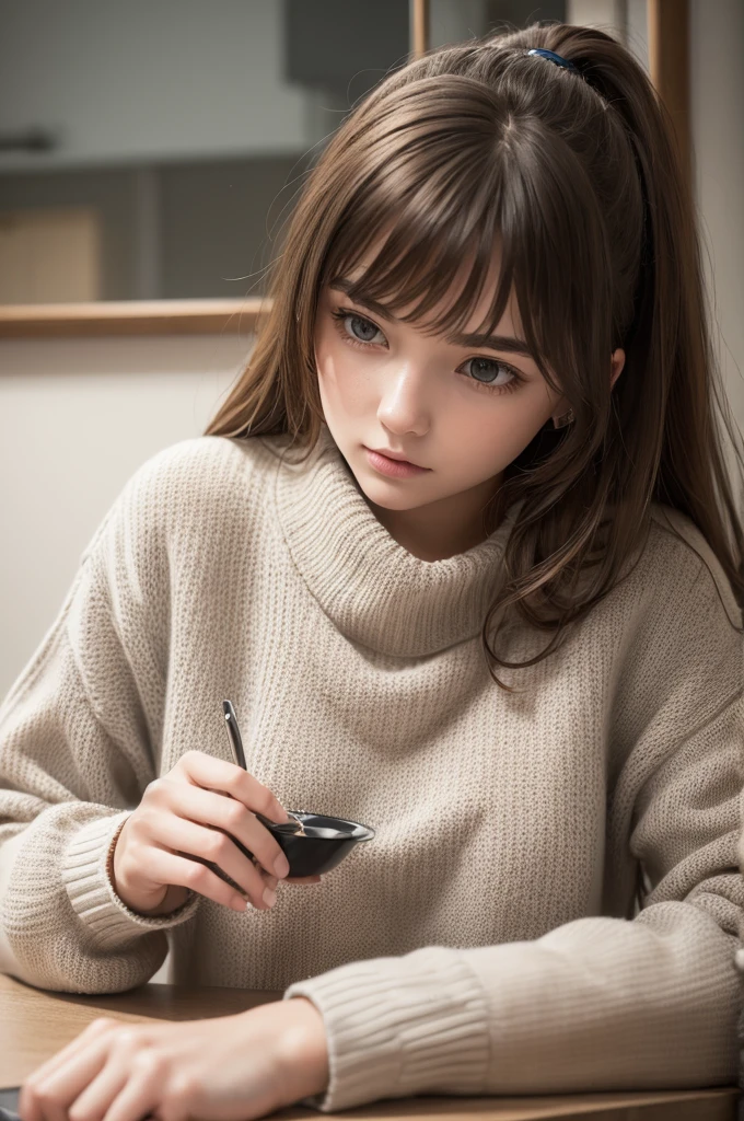 ((best qualityer)), ((work of art)), (detailded), 1 girl, ombro to ombro sweater,