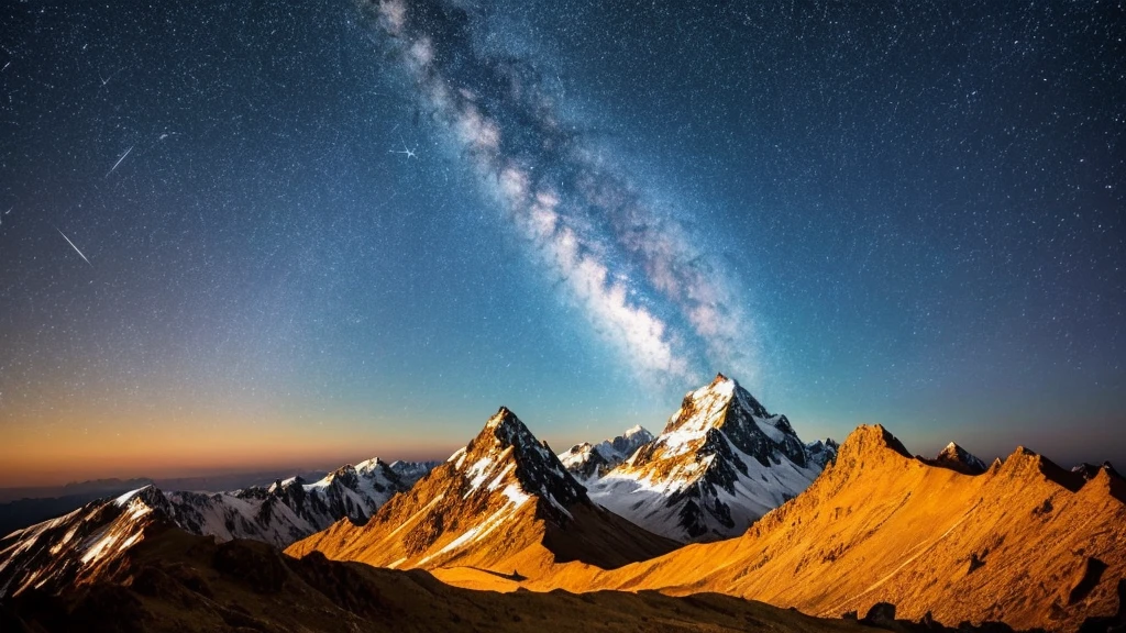 "A majestic mountain peak surrounded by swirling clouds under a starlit sky. At the summit, figures from different historical periods—ancient warriors, medieval scholars, and modern scientists—gather in quiet contemplation. Above them, constellations form intricate patterns resembling scenes from various cultures' afterlife beliefs, hinting at universal themes of cosmic interconnectedness and the enduring quest for understanding life's mysteries."