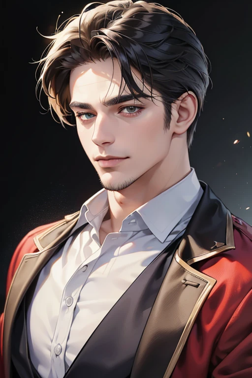 (best quality,4k,8k,highres,masterpiece:1.2),ultra-detailed,(realistic,photorealistic,photo-realistic:1.37),30 year old man,3 day beard,handsome anime,portraits,strong,masculine,dark hair,sharp jawline,mesmerizing eyes,perfectly styled hair,cool anime outfit,confident expression,vibrant colors,dynamic lighting, CEO and expression smile in love.
