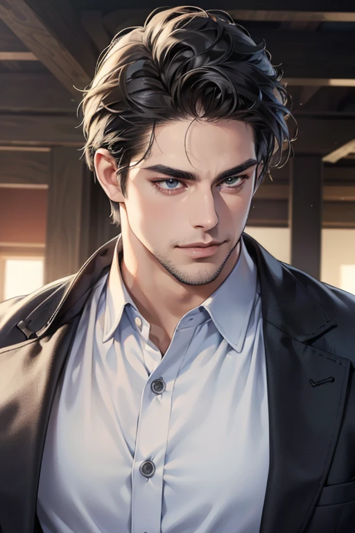 (best quality,4k,8k,highres,masterpiece:1.2),ultra-detailed,(realistic,photorealistic,photo-realistic:1.37),30 year old man,3 day beard,handsome anime,portraits,strong,masculine,dark hair,sharp jawline,mesmerizing eyes,perfectly styled hair,cool anime outfit,confident expression,vibrant colors,dynamic lighting, CEO and expression smile in love.
