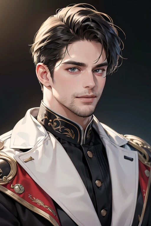 (best quality,4k,8k,highres,masterpiece:1.2),ultra-detailed,(realistic,photorealistic,photo-realistic:1.37),30 year old man,3 day beard,handsome anime,portraits,strong,masculine,dark hair,sharp jawline,mesmerizing eyes,perfectly styled hair,cool anime outfit,confident expression,vibrant colors,dynamic lighting, CEO and expression smile in love.
