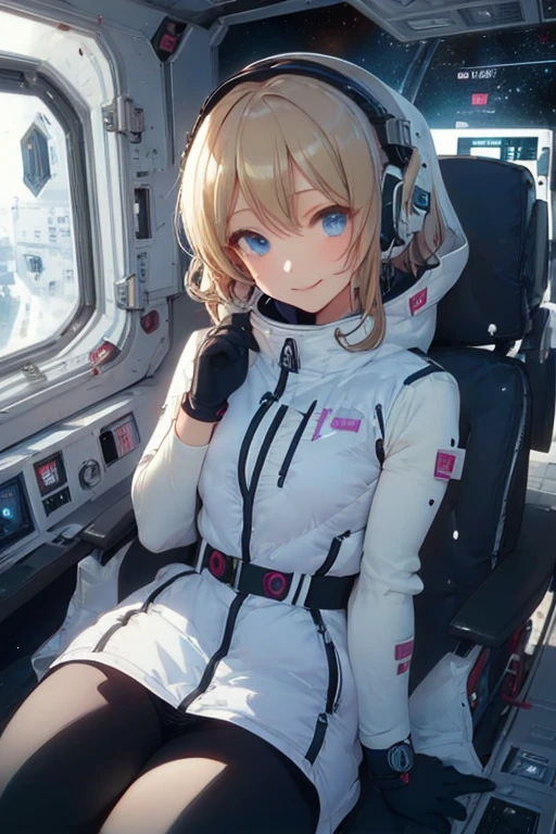 masterpiece, highest quality, high resolution, breasts, 20yo,1 girl,(solo):2,,blonde hair,(inside space station):2,flying:2,floatong:2,zero gravity,wind:1.5,anime lovelive style,
BREAK
headphone,(futurstic tight-fit bodysuit):2,(shiny silver long downvest):100,(northface silver metallic puffy downvest):2,(puffy):2,(black sleeves):5,(black tights):2,(black belt),futuristic boots and gloves,(smartwatch):100,astrovest
BREAK
1 girls, sitting in spacecraft cabin with 4-point seat belt, securely fastened, space station interior, looking out of large windows at Earth below, beautiful eyes, she have aluminum foil pouch,(aluminum foil pouch with plastic viewing window):2, contains nutritious liquid or puree together, smiling and chatting, bright and cheerful expressions, high quality cinematic lighting, detailed textures, sharp focus,blue hair,blue eyes,