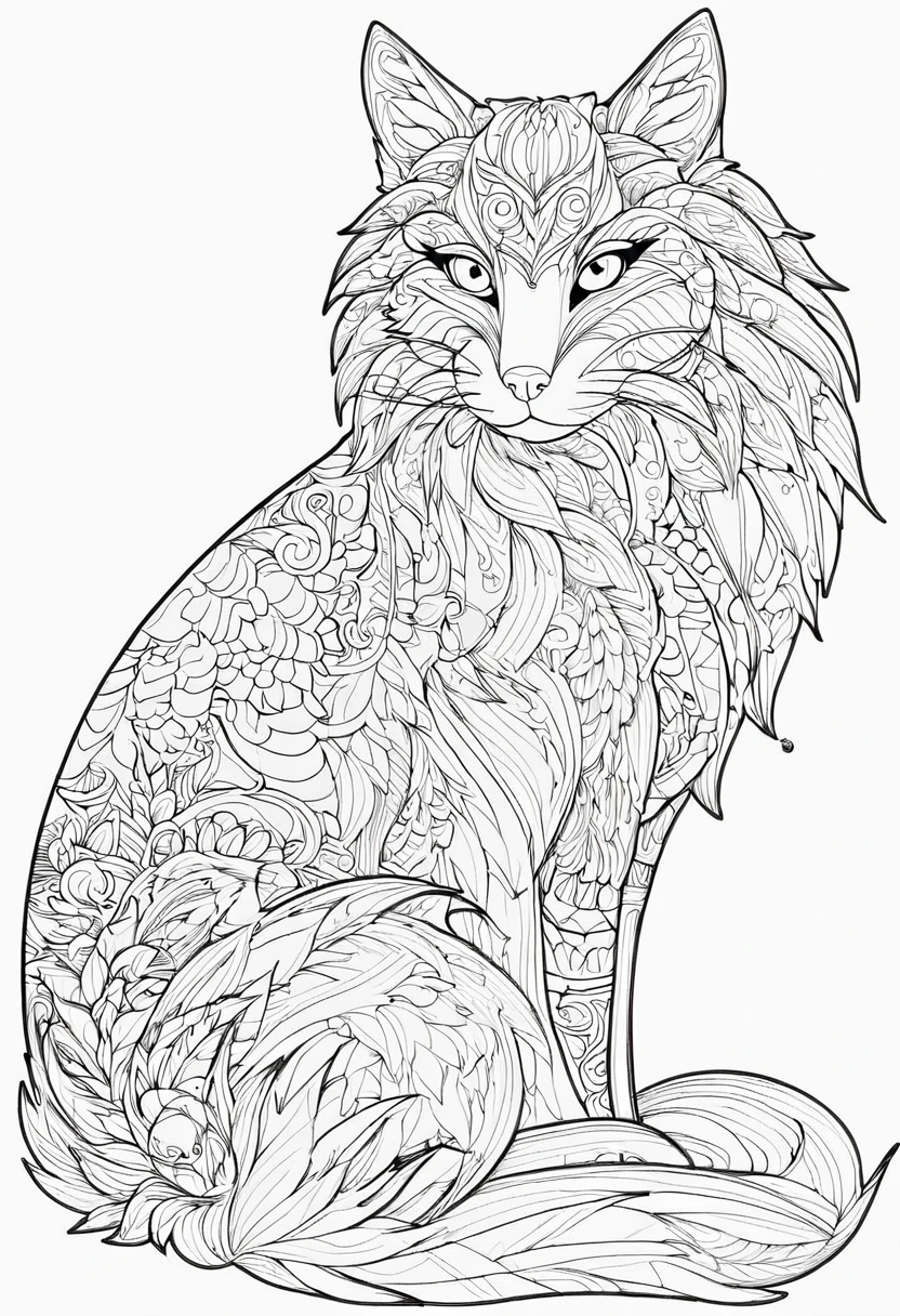 a coloring page with a random animal coloring in black and white, Coloring book outline, Detailed line art, clean coloring book page, stylized lines, art outline, detailed drawing in 4k, line art coloring page, detailed art, hyper Detailed line art, detailed digital drawing, Coloring Pages, coloring pages, extremely fine ink line