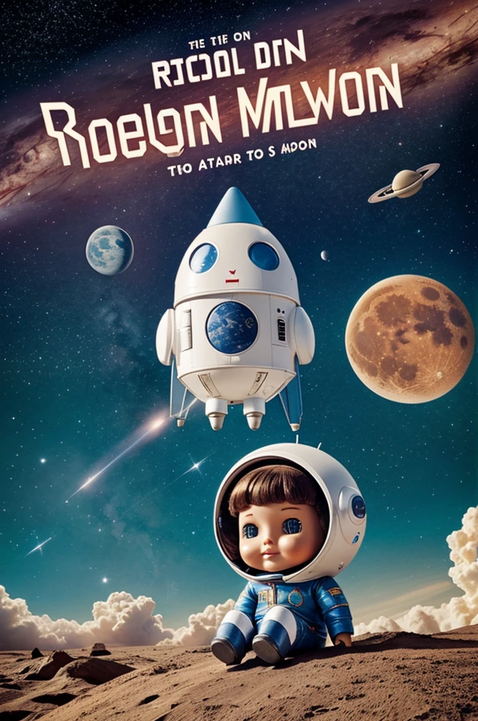 A doll on a rocket that is going to another planet and the cover says the Moon doll
