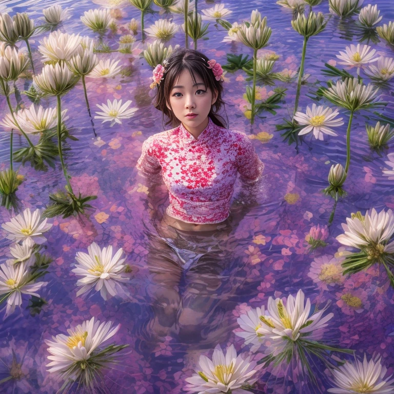 ExtremelyDetailed(ProfessionalPhoto of Girl Floating in the Sky:1.37), 280th floor infinity pool,The tallest building in the urban forest, {Around bonsai|Luo Han Song|coconut palms|tulips|Rose flower}, (Masterpiece 8K TopQuality:1.2), ExtremelyDetailed KAWAII face Eyes BREAK Detailed impeccable Radiant PearlSkin with Transparency (Skinny SchoolSwimwear:1.28) beautiful graceful {HiddenHand|Corrected BabyLikeHand} (Whole Body Proportions and all limbs are Anatomically Accurate), Full of Flowers