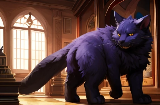 4k ultra quality, 4k full body view,(ultra high detailed body),fat cat, detailed body,by mystikfox61, by glitter trap boy,feral paws, by bebebebebe,by morethreedee, by seibear,(thick thigh),(chubby thigh),thicc thigh,thick legs,chubby legs,thicc legs,massive butt,enomorous thigh,massive thigh,massive legs,thick lower legs,wide legs,(detailed thigh),(wide thigh),fluffy belly,furry belly,sharp nails,((sfw)),(ultra detailed face),detailed eyes,big tail,fluffy tail,(detailed tail),enomorous tail,bigger tail,huge tail,volumetric light,fat legs,big paws,(thick paws),fluffy paws,furry paws,enomorous paws,(animal focus), beast,standing,(bigger lower body),fat lower body,(long legs),front view,macro,giga,master works, super fine, 4k resolution, high quality,high picture detail,dark fantasy,illusory engine, Masterpiece,big caf,feral body,fat feral, four legs, not bipedal, feral cat, fat, fat belly, fat thighs, fat legs, fat face, lovehandles, golden eyes, black fur, only black fur, no hair, sharp teeth, wearing purple witch hat, inside witch shop