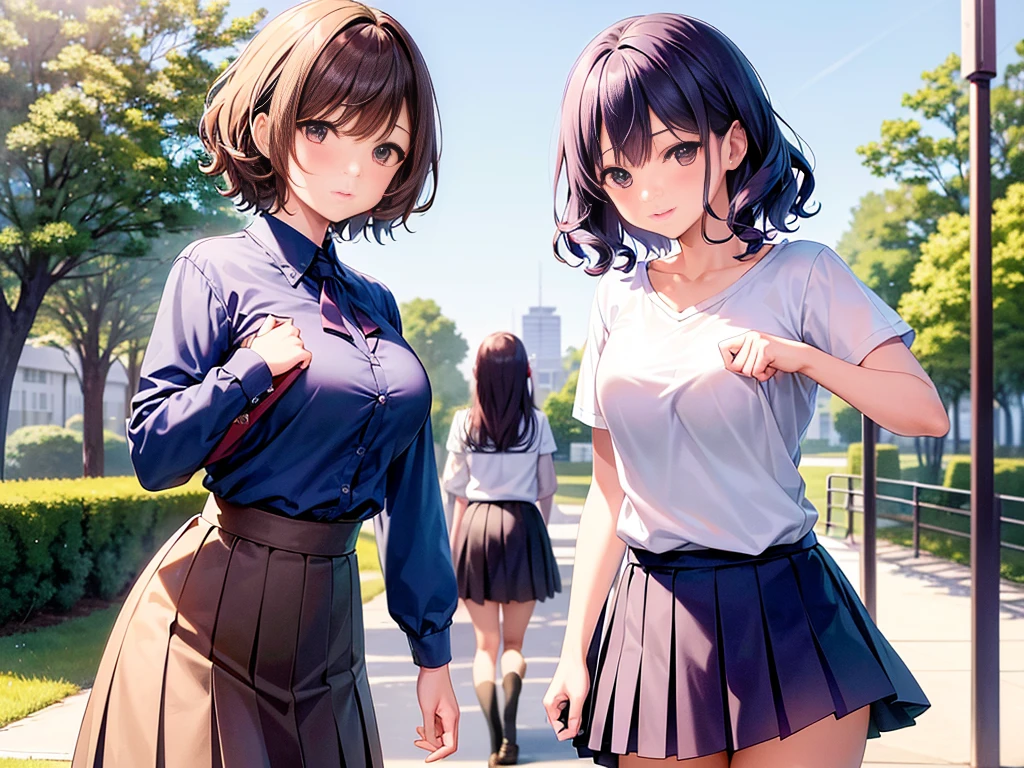 (Top quality illustrations:1.2), (cute女の子:1.1), (Four Girls、Alongside、Cowboy Shot),School、outside of home、Strong winds、(平行にAlongside歩く)、Commemorative photo、 (Four Girls、17 years old、Mature、cute、Medium Chest、Ultra-detailed eyes:1.2)、Schoolの建物、high school girl、(Everyone wears the same high school uniform:1.5)、mini skirt、Thighs Thighs Thighs Thighs、(((I can see your pants、The strong wind twists the skirt、Under the skirt)))、(((Positive)))、Walk facing forward、Laughter、friend、Bold Pose、Sexy pose、{Black Hair、Blue Hair、Brown Hair、Pink hair、Red hair、Blonde}、{Very short hair、short hair、Mid-length hair}、Hair length、{Wavy Hair、Curly Hair、Hime cut、Bobcut、Twin tails、低いTwin tails、ponytail、ライトブルーのローponytail}、