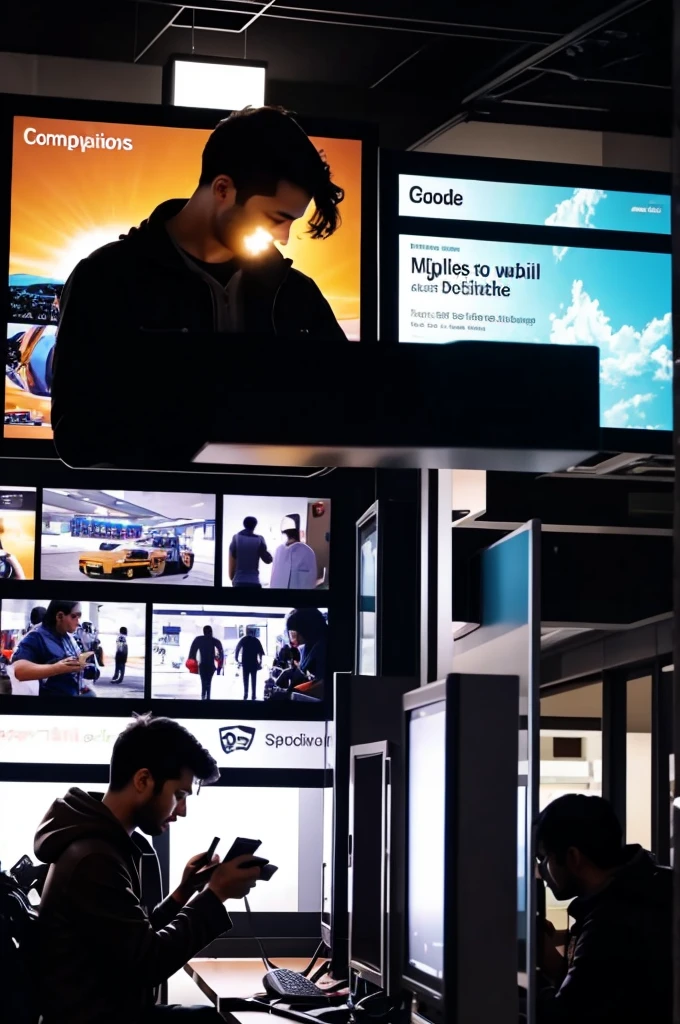 Special effects showing mobile phones and computers disappearing from people's hands.