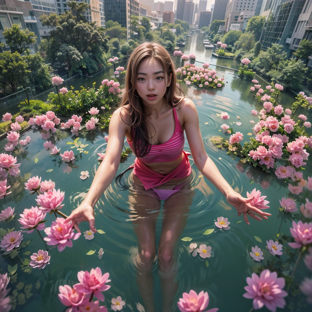 ExtremelyDetailed(ProfessionalPhoto of Girl Floating in the Sky:1.37), 280th floor infinity pool,The tallest building in the urban forest, {Around bonsai|Luo Han Song|coconut palms|tulips|Rose flower}, (Masterpiece 8K TopQuality:1.2), ExtremelyDetailed KAWAII face Eyes BREAK Detailed impeccable Radiant PearlSkin with Transparency, Skinny(SchoolSwimwear:1.28) beautiful graceful {HiddenHand|Corrected BabyLikeHand} (Whole Body Proportions and all limbs are Anatomically Accurate), Full of Flowers