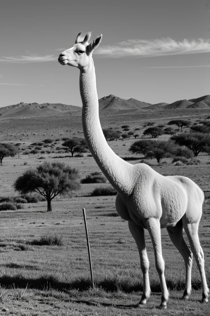 Vicuna in black and white 
