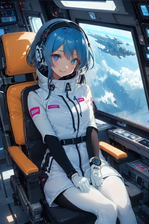 masterpiece, highest quality, high resolution, breasts, 20yo,1 girl,(solo):2,,blonde hair,(inside space station):2,flying:2,floatong:2,zero gravity,wind:1.5,anime lovelive style,
BREAK
headphone,(futurstic tight-fit bodysuit):2,(shiny silver long downvest):100,(northface silver metallic puffy downvest):2,(puffy):2,(black sleeves):5,(black tights):2,(black belt),futuristic boots and gloves,(smartwatch):100,astrovest
BREAK
1 girls, sitting in spacecraft cabin with 4-point seat belt, securely fastened, space station interior, looking out of large windows at Earth below, beautiful eyes, she have aluminum foil pouch,(aluminum foil pouch with plastic viewing window):2, contains nutritious liquid or puree together, smiling and chatting, bright and cheerful expressions, high quality cinematic lighting, detailed textures, sharp focus,blue hair,blue eyes,
