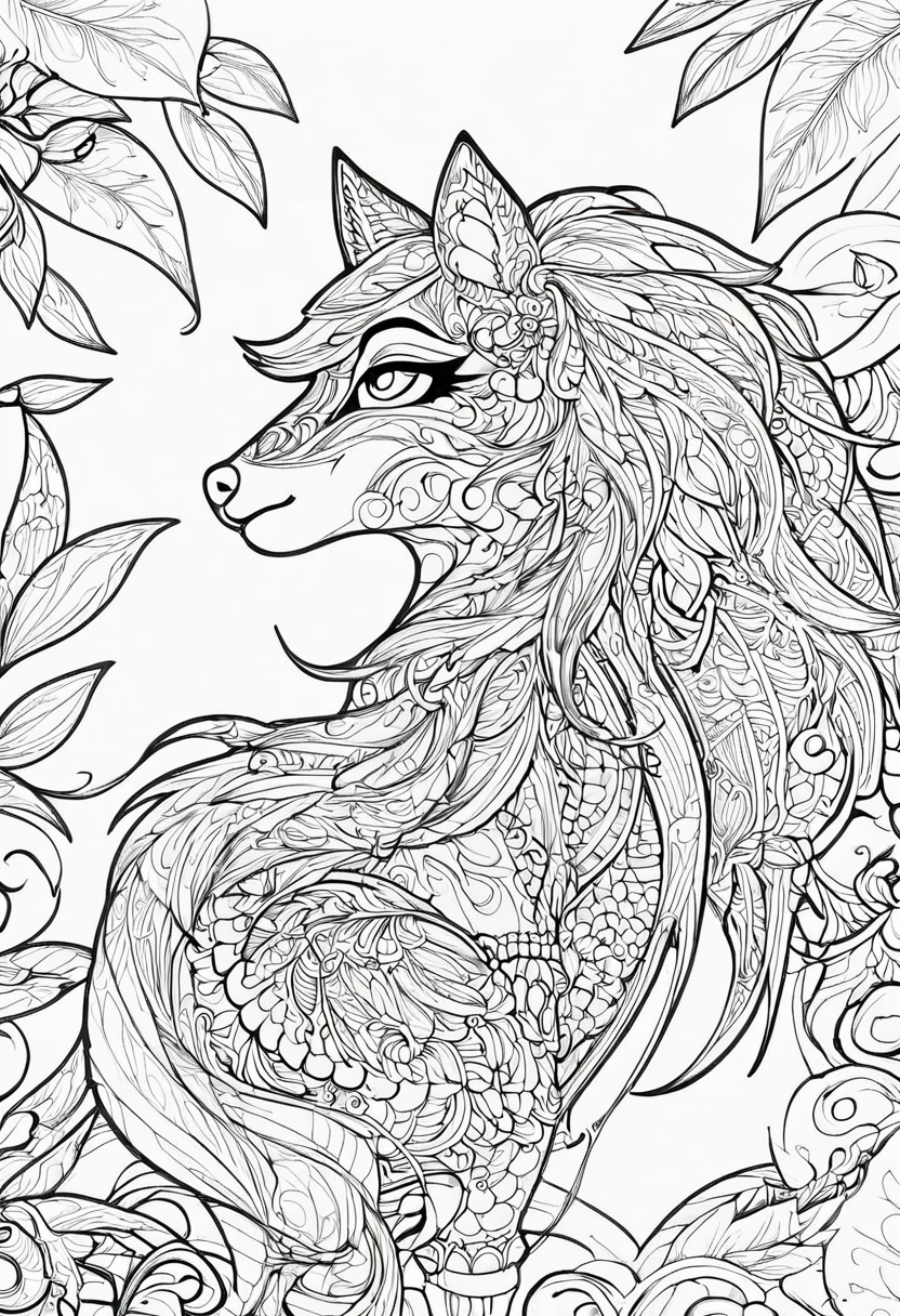 leave sangria on a coloring page with a random animal coloring in black and white, Coloring book outline, Detailed line art, clean coloring book page, stylized lines, art outline, detailed drawing in 4k, line art coloring page, detailed art, hyper Detailed line art, detailed digital drawing, Coloring Pages, coloring pages, extremely fine ink line