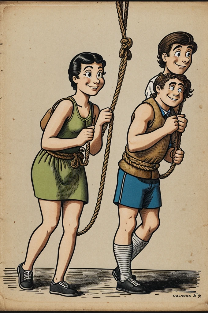 Two people pulling a rope cartoon