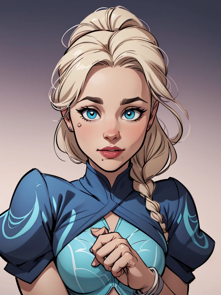 Compensation! Here is the revised and cleaner text:
--- Character: Queen Anna of Arendelle with battle scars.
Description: Cartoon image of a woman. Cartoon style illustration, with highly detailed character design. detailed digital art, showing courage and high quality portrait.
characteristics:
- Portrait character design - Beautiful digital illustration - Comic art - Young girl with braided hair - Beautiful lined eyes - Medium-large bust and wonderful sexy clothes - Expression of sexual desire from waist to head ---